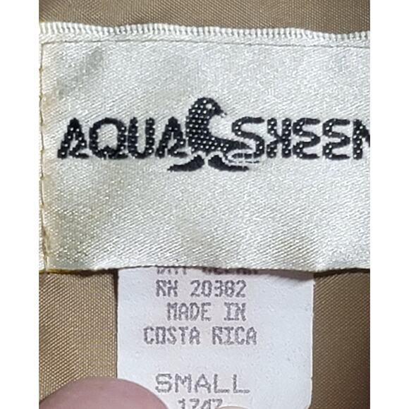 VTG Aqua Sheen Tan Brown Lightweight Raincoat Small Button Up Pocket Collard - Picture 3 of 8